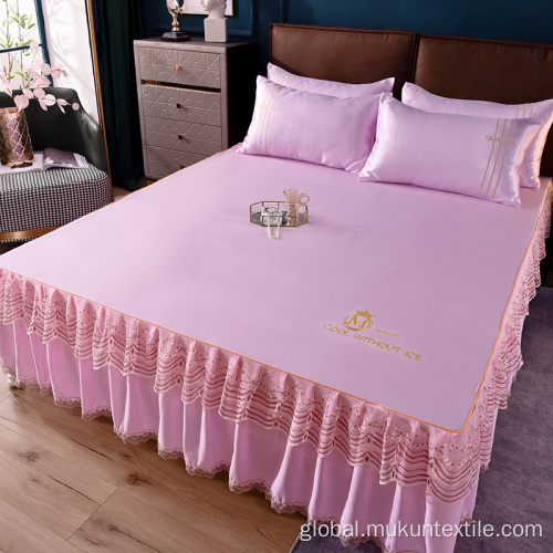 Mustard Bed Skirt Set Cotton 100% ice Silk Customized Logo Pattern bed skirts Supplier